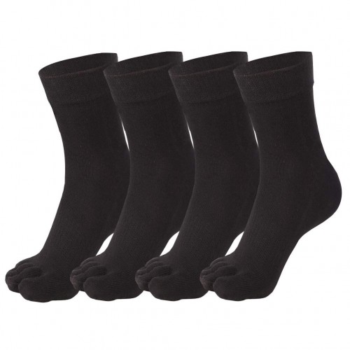 Meaiguo Toe Socks Running Five Finger Crew Cotton for Men Women 4 Pairs（A8 Black）