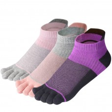Womens Toe Socks Cotton Five Finger Socks No Show Toe Socks for Running 3 Pairs(Women Mesh stlye 2)