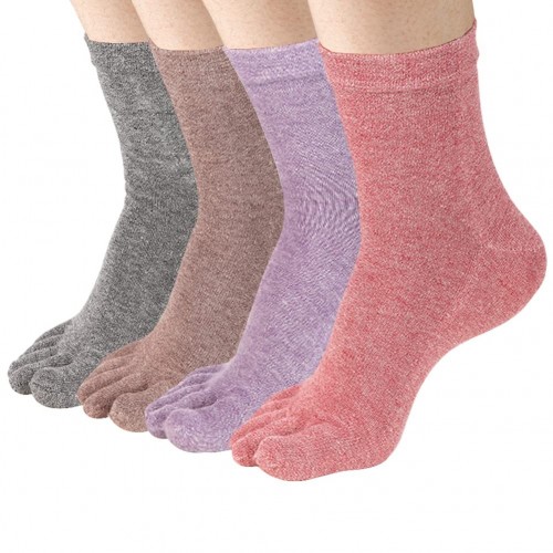 Women's Toe socks Cotton Crew Five Finger Socks For Running Athletic 4 Pack By Meaiguo(ABLW1)