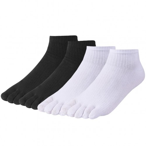 Toe Socks No Show Five Finger Socks Athletic Running Socks For Men Women 4 Pairs(Man D1 White&Black)