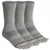 Men's Toe socks Cotton Crew Five Finger Socks Hiking Socks for Running 3 Pairs(Long Mesh Grey)
