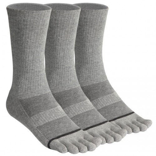 Men's Toe socks Cotton Crew Five Finger Socks Hiking Socks for Running 3 Pairs(Long Mesh Grey)