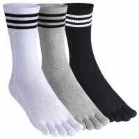 Men's Toe socks Cotton Crew Five Finger Socks Hiking Socks for Running 3 Pairs (Black&Grey&White/3Pairs-Size 6-10)
