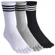 Men's Toe socks Cotton Crew Five Finger Socks Hiking Socks for Running 3 Pairs (Black&Grey&White/3Pairs-Size 6-10)