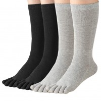 Women's Toe socks For Running Five Finger Socks With Cotton Athletic 4 Pairs(Women Crew Black&Grey)