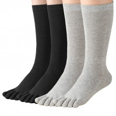 Women's Toe socks For Running Five Finger Socks With Cotton Athletic 4 Pairs(Women Crew Black&Grey)