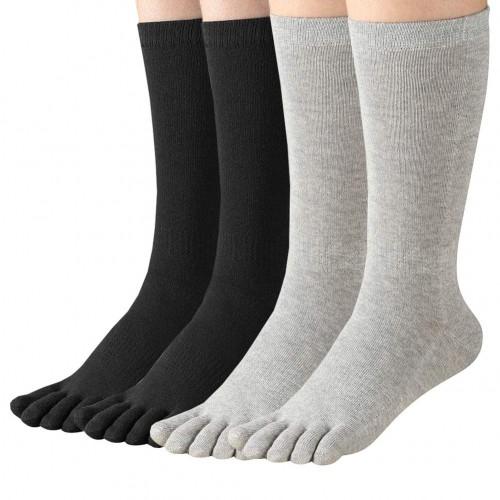 Women's Toe socks For Running Five Finger Socks With Cotton Athletic 4 Pairs(Women Crew Black&Grey)