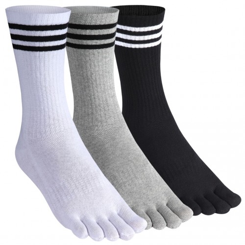 Men's Toe socks Cotton Crew Five Finger Socks Hiking Socks for Running 3 Pairs(Black&grey&white/3pairs-size 9-12)