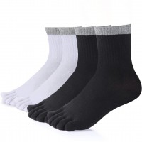Meaiguo Toe Socks Running Five Finger Crew Cotton for Men Women 4 Pairs (Man B6 Black/White)