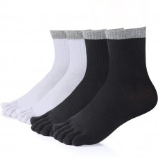 Meaiguo Toe Socks Running Five Finger Crew Cotton for Men Women 4 Pairs (Man B6 Black/White)
