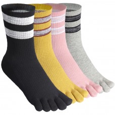 Women's Toe socks For Running Five Finger Socks With Cotton Athletic 4 Pairs (Black,Grey,Pink,Yellow/D3)