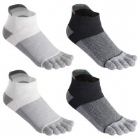 Men's Cotton Toe Socks Five Finger Socks Low Cut Athletic Socks for Running 4 Pairs (Mesh Style2 GR&Dark GR)