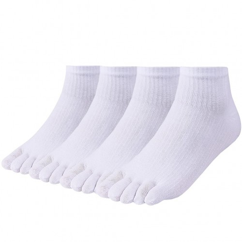 Meaiguo Toe Socks No Show Running Five Finger Socks for Men Women 4 Pairs(Man D1-White)