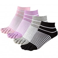 Toe Socks No Show Cotton Low Cut Five Finger Socks Athletic for Women by Meaiguo(Women-B2strip)