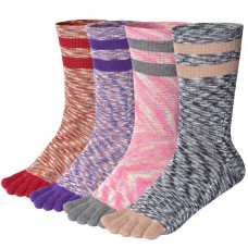 Women's Toe socks Cotton Crew Five Finger Socks For Running Athletic 4 Pack (Crew Dye)
