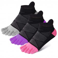 Womens Toe Socks Cotton Five Finger Socks No Show Toe Socks for Running 3 Pairs(Y2712-Black&Purple&Rose)