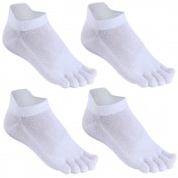 Toe Socks No Show Five Finger Socks Running Toe Socks for Men Women 4 Pairs (Man A2-4White)