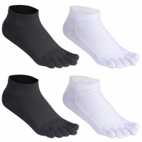 Men's Cotton Toe Socks Five Finger Socks Low Cut Athletic Socks for Running 4 Pairs(Mesh 1 Black&White)
