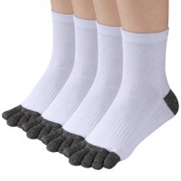 Cotton Toe Socks for Men Women Five Finger Socks Quarter Running Socks with Toes 4 Pairs(White)