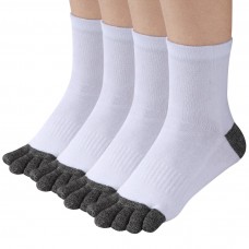 Cotton Toe Socks for Men Women Five Finger Socks Quarter Running Socks with Toes 4 Pairs(White)