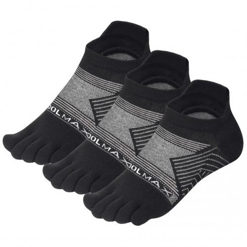 Toe Socks for Men Women Coolmax Five Finger Socks No Show Athletic Toe Socks Running 3 Pairs(Black)M