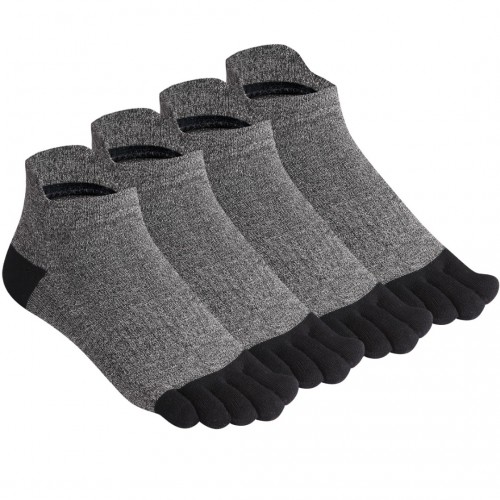 Cotton Toe Socks Mens Five Finger Socks No Show Athletic Running Socks 4 Pairs(16ab-black)