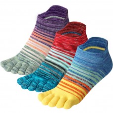 Meaiguo Women's Toe socks No Show Cotton Five Finger Socks For Running Athletic 3 Pairs（Strip1-red/Blue/Purple）