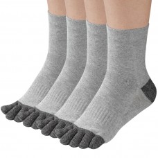Cotton Toe Socks for Men Women Five Finger Socks Quarter Running Socks with Toes 4 Pairs(Light Grey)