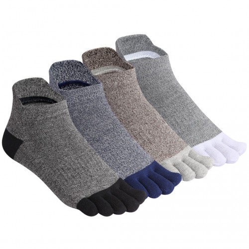 Cotton Toe Socks Mens Five Finger Socks No Show Athletic Running Socks 4 Pairs (16ab-multicolor)