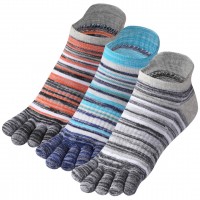 Meaiguo Women's Toe socks No Show Cotton Five Finger Socks For Running Athletic 3 Pairs（Strip2-Grey/Blue/Orange）
