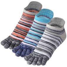 Meaiguo Women's Toe socks No Show Cotton Five Finger Socks For Running Athletic 3 Pairs（Strip2-Grey/Blue/Orange）