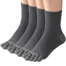 Cotton Toe Socks for Men Women Five Finger Socks Quarter Running Socks with Toes 4 Pairs(Grey)