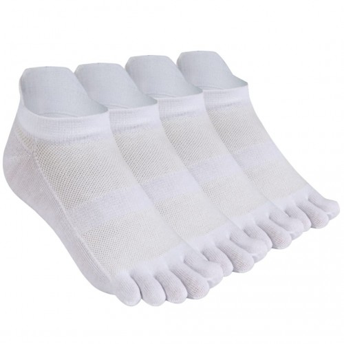 Men's Toe Socks Cotton Five Finger Socks Low Cut Athletic Socks for Running 4 Pairs(Men Mesh 3-White)