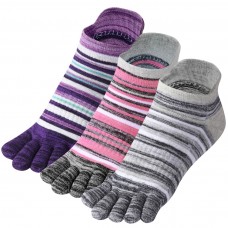 Meaiguo Women's Toe socks No Show Cotton Five Finger Socks For Running Athletic 3 Pairs（Strip2-Rose/Purple/Grey）